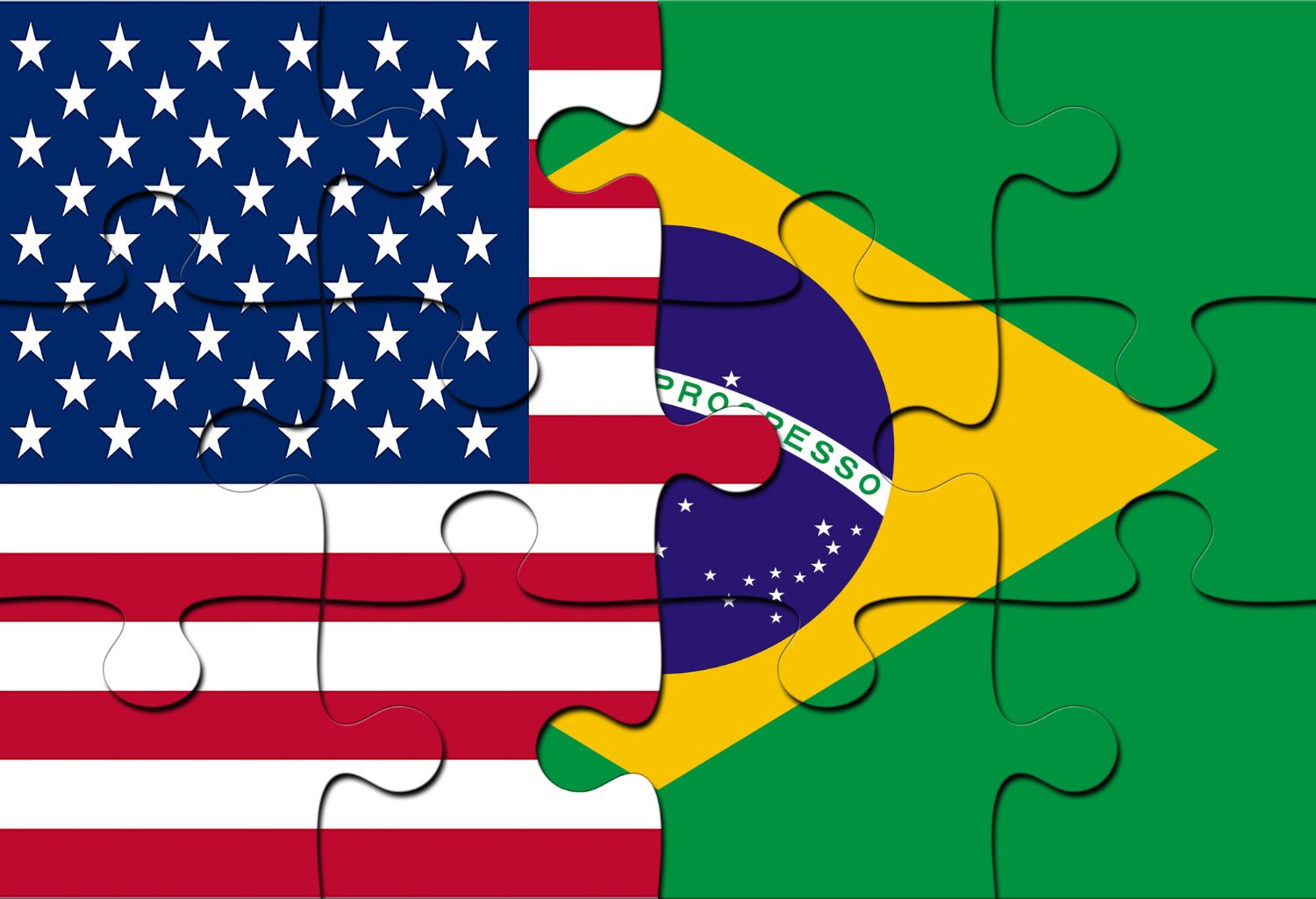 U.S.A. and Brazil International Pulp Trade: Puzzle with national USA and Brazil flag